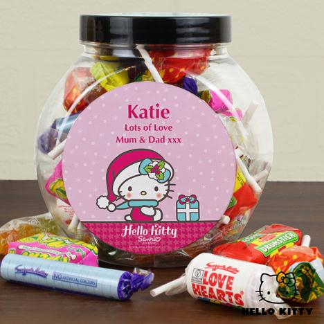 Personalised Hello Kitty Pink Christmas 250g Sweets Jar Extra Image 1